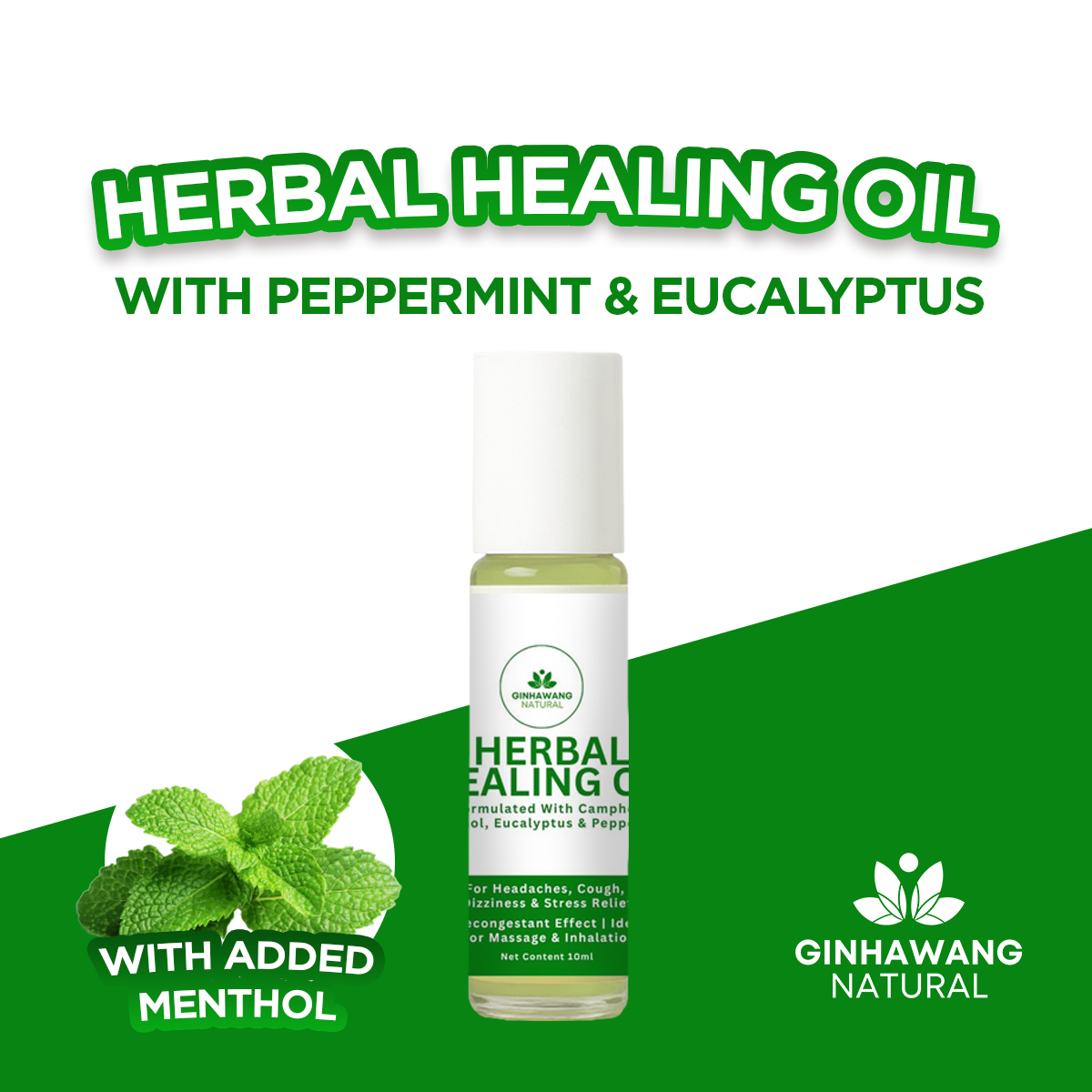 Ginhawang Natural Green Inhaler – Headache & Decongest Relief | Peppermint Eucalyptus PH