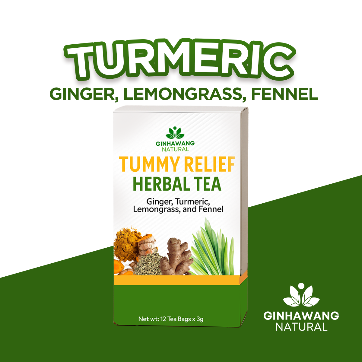Ginhawang Natural Tummy Relief Herbal Tea – Fennel, Turmeric, Ginger & Lemongrass PH